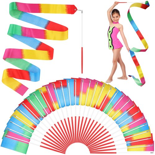30 Pack Ribbon Dancer Wands for Kids Party Favors Goodie Bags Stuffer Dance Ribbons Rainbow Streamers Rhythmic Ribbons Birthday Decorations for Christmas Party Gift Prizes Gymnastics