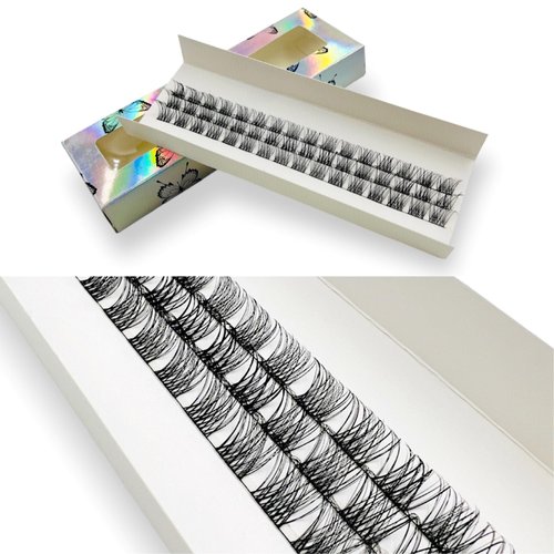 CB 2-Trays Of Clusters Lash Ribbons D-Curl Eyelash Clusters Thin Band Wispy Lashes Extremely Comfortable Lash, Natural Look Reusable DIY Extensions, 10-12-14mm, Style E