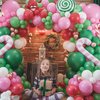 Christmas Balloon Garland Arch Kit,Red Green Pink Balloons with Santa Claus Crutch Lollipop Candy Balloons for Christmas Party Decorations Xmas Eve New Year Holiday Party Supplies