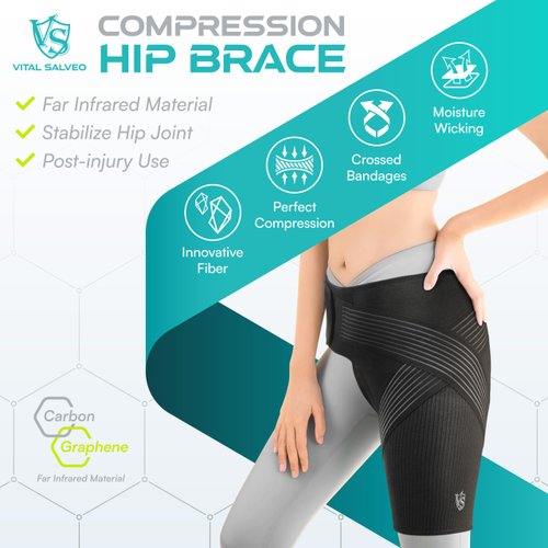 Vital Salveo Compression Hip Brace – Support for Men & Women, Hip Pain Relief, Injury Recovery, Comfortable & Adjustable Design (1PC) - Medium