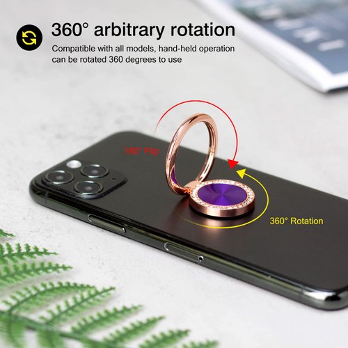 [2 Pack] Concentric Circular Texture Diamond Setting Cell Phone Ring Holder Stand, 360 Degree Rotation and 180 DegreeAdjustable Finger Ring Kickstand with Polished Metal Phone Grip (Purple)