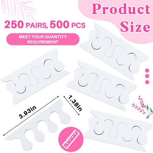 Mumufy 500 Pcs (250 Pairs) Toe Separators Pedicure Tool Kit Soft Toe Spacers for Pedicures Toe Spreaders Toe Finger Dividers for Women Girls Men Feet Nail Toenails Art Painting Polish Spa (White)