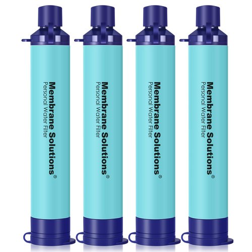 Membrane Solutions Portable Water Filter Straw Filtration Straw Purifier Survival Gear for Hiking, Camping, Travel, and Emergency, Blue, 4 pack