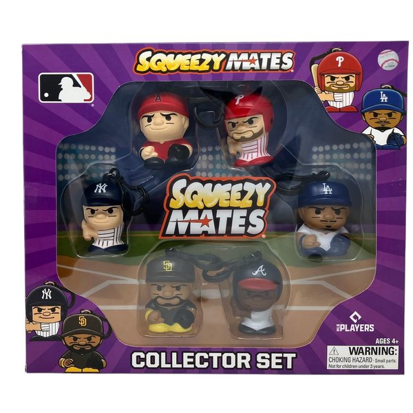 Party Animal Squeezymates MLB 2024 Series 6 Collector Box Set, 6 Figures, 2 1/2 Inch Tall, Team Colors, Small