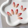 Red French Tip Press on Nails Short Almond Nails Press ons French Tip Glue on Nails for Women DIY Acrylic french nails Short Gel Nails, Natural Thick Extra Short French Fake Nails 30Pcs 15 Sizes