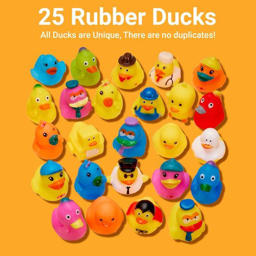 Assorted Rubber Ducks in Bulk Mini Rubber Duckies for Kids Baby Bath Shower Toys Funny Jeep Ducks for Jeep Ducking, Cruise Ship, Birthday Gifts, Summer Beach Pool Activity, 25 Pcs