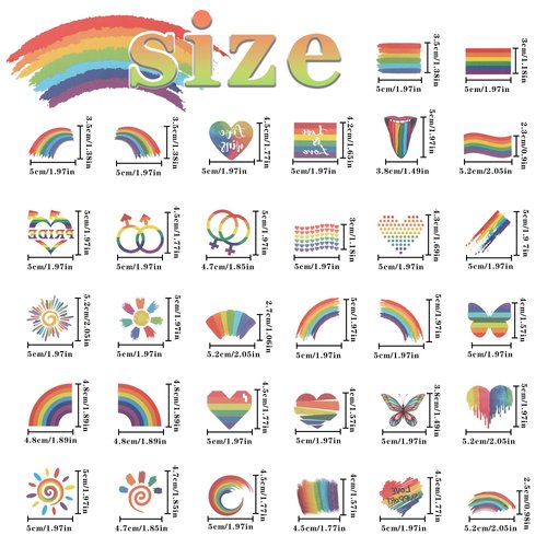 Fssqii 32 Sheets Rainbow Temporary Tattoos Butterfly/Flower/Heart Tattoos Pride Festivals Waterproof Rainbow Flag Face Body Arm Paint Tattoo Sticker for Women Men Child Celebrations Tattoo Stickers