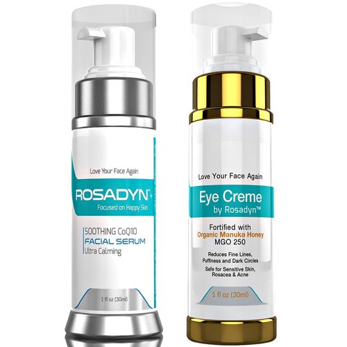 Rosadyn Rosacea Treatment Serum for face redness and hydrating Eye Crème w/Manuka Honey | Set of 2 sensitive skin facial care products
