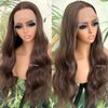 QD-Tizer Loose Curly Brown Lace Front Wig Synthetic Long Highlight Brown Wigs Pre-styled Long Body Wave Wavy Curly Hair 13×4 Lace Wigs for Women Natural Glueless Synthetic Wigs for Daily Use