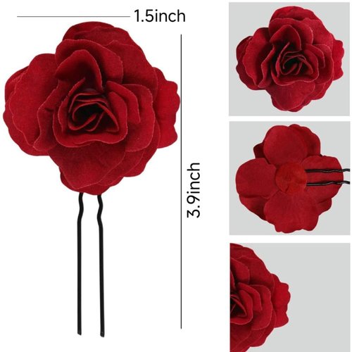 6pcs Small Red Rose Hair Clip,U Shaped Hair Accessories for Women Vintage Rose Flower Hair Clips Bridal Hair Pieces for Bridal Hair Pieces Wedding Birthday Party Beach