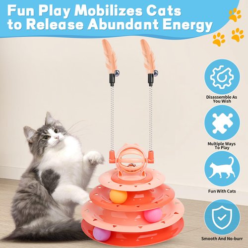 Goosheep Cat Toys Interactive Cat Toys for Indoor Cats Kitten Toys Interactive Cat Toy Cat Puzzle Toy Cat Ball Toy with 2 Cat Teasers (Orange)