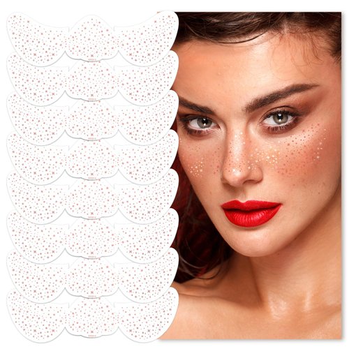 Rose Gold Glitter Freckles Face Tattoo, 8Pcs Makeup Patches - Freckle Makeup, Faux Freckles Tempo...