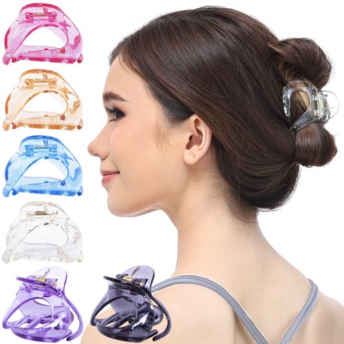 RC ROCHE ORNAMENT 6 Pcs Womens Oval Hollow Curved Jaw Clamp Barrette Interlocking Teeth No Slip Grip Beauty Fashion Girls Classic Plastic Accessory Hair Clip, Medium Transparent Multicolor