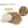 Qlenkay Newsboy Cap with Bob Hair Extensions Khaki Hat Wig 8 Panel Visor Beret Attached Synthetic 14'' Short Curly Wavy Hairpiece for Woman Ash Blonde