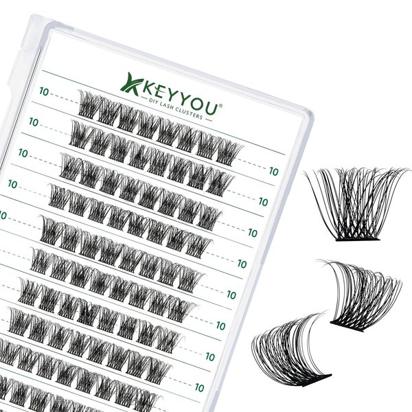 Lash Clusters 96pcs Individual Lashes D Curl 10mm Cluster Lashes KEYYOU Volume Wispy Lash Extension Soft&Comfortable Easy DIY at Home(Y11 D-10mm)