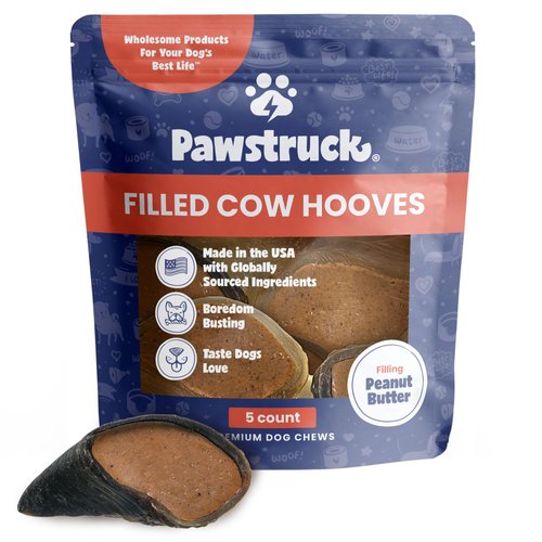 Pawstruck Peanut Butter Filled Cow Hooves for Dogs - Made in The USA Dog Dental Treats & Dog Chews Beef Hoof - 5 Count - Packaging May Vary
