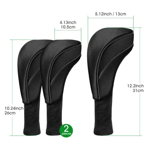 Golf Club Head Covers for Fairway Woods Driver Hybrids 3 Pieces Long Neck Mesh Sports Fan Golf Club Headcovers Set with Interchangeable No. Tags 3 4 5 6 7 X Golf Accessories for Men Women (Black)