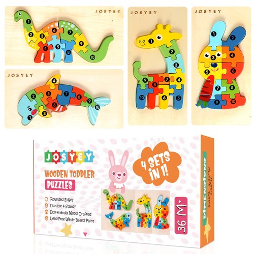 Montessori Toys for 3 Year Old - Puzzles for Kids Ages 3-5 - Educational Toys for 3 Year Old - Toddler Puzzles - Toddler Learning Toys Ages 3-5 - Fun and Colorful 4 Pack of Animal Puzzles to Gift kids