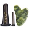 Emuya Gua Sha Facial Cupping Set for Face and Neck – Guasha Facial Tools Face Cupping Set for Anti Aging– Real Jade Gua Sha Stone & 2 Sizes Silicon Cups - Sculpting, Contour Jawline, Glowing Skin