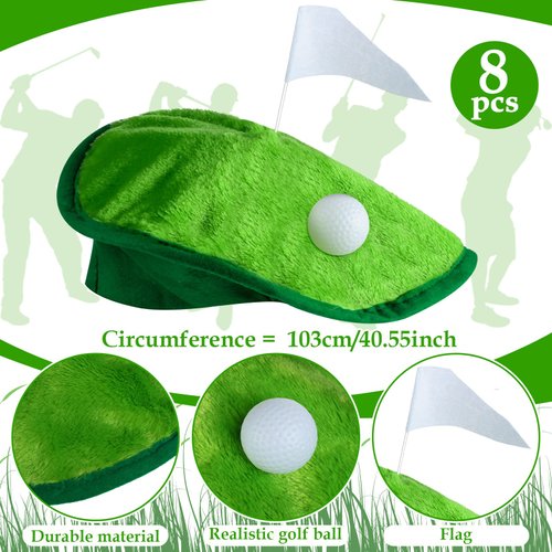 Funny Novelty Golfer Beret Hat with Golf Ball Flag for Golf Party Costume Accessories and Supplies (8 Set)