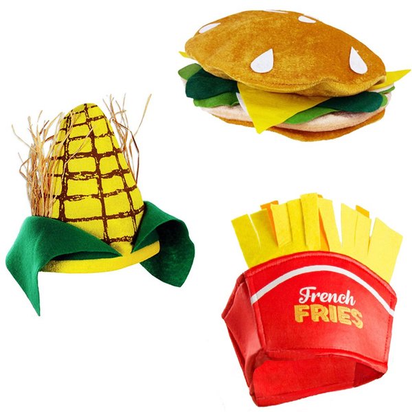 Tigerdoe Food Hats - 3 Pack (Burger, Fries, Corn on the Cob) - Dress Up Hats - Costume Headwear for Food Enthusiasts, Party-Goers - One Size - Hand Wash Only