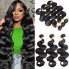Human Hair Bundles 16 18 20 Inch Body Wave Bundles Human Hair 100% Unprocessed Brazilian Virgin Hair Quick Weave Bundles Human Hair 3 Bundles Deals Real Human Hair Extensions Natural Black