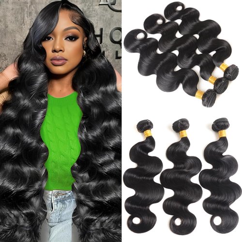 Human Hair Bundles 16 18 20 Inch Body Wave Bundles Human Hair 100% Unprocessed Brazilian Virgin Hair Quick Weave Bundles Human Hair 3 Bundles Deals Real Human Hair Extensions Natural Black