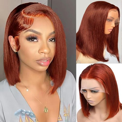 13x4 Lace Front Wigs Human Hair Brown,Reddish Brown hd Lace Front Bob Wigs for Black Women,10Inch Glueless Wigs Per-Plucked with Baby Hair Straight Short Wig Auburn Brown Lace Frontal Wig180% Density