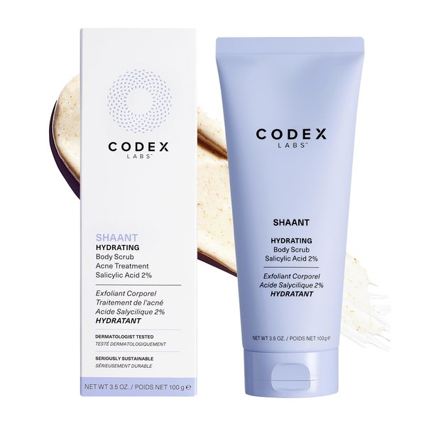 Codex Labs Shaant Hydrating Acne Body Scrub - Oil Control Exfoliator - For Acne Prone Skin, All Skin Types - With 2% Salicylic Acid, White Birch Bark - Cruelty-Free, Vegan Skincare (100g)