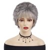 GNIMEGIL Short Grey Elderly Wigs Curly Wigs for White Women Gray Pixie Cut Wig with Bangs Layered Synthetic Natural Hairstyles Old Lady Costume Senior Ladies Wig