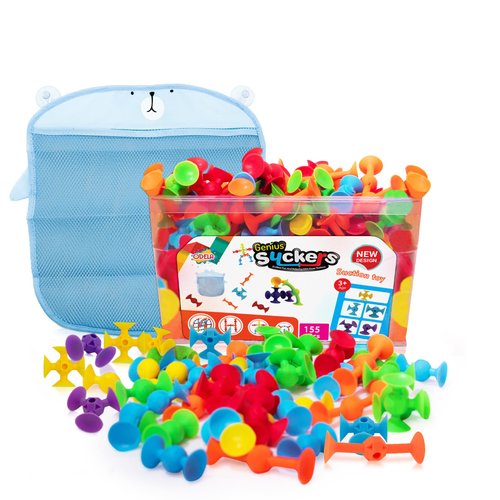 ODELA Genius Suckers 155Pcs Suction Toy Kids Sensory Toys – Baby Toy Suckers Building Toys – STEM Development Sucker Toys for Kids – Colorful Suction Toy for 3 Year Olds – Interactive Bath Toy Set