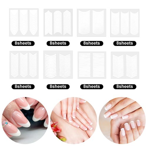 64 Sheets French Tip Nail Guides French Nail Art Stickers Manicure Strips Stickers Self-Adhesive Nail Tips Guides Decals for Edge Auxiliary DIY Decoration Stencil Tools (2456 Pcs)