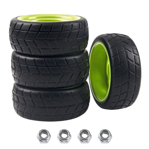 HIRCQOO 5-Spoke 12mm Hex Hub Wheel Rims & Rubber Tires Compatible with HSP Tamiya HPI Kyosho 1/10 On-Road Touring Car,WLtoys 1/14 144001 Traxxas 1/16 Slash RC 1/18 A959B Buggy (Green)