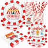 Carnival Party Supplies Decorations, Circus Theme Birthday Paper Plates and Napkins Set with Cups and Straws for 24 Guests, 120 Pcs Disposable Party Dessert Dinnerwares