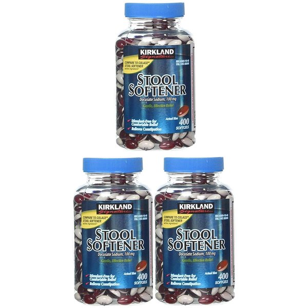 Kirkland Signature 100 Mg Stool Softener, 400 Softgels (Pack of 3)