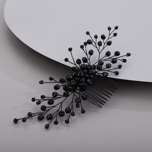 Chargances Bridal Black Crystal Hair Comb Gothic Black Hair Vine Side Comb Rhinestone Hair Accessory Wedding Headpiece Prom Party Festival for Women and Girls(Style 4)