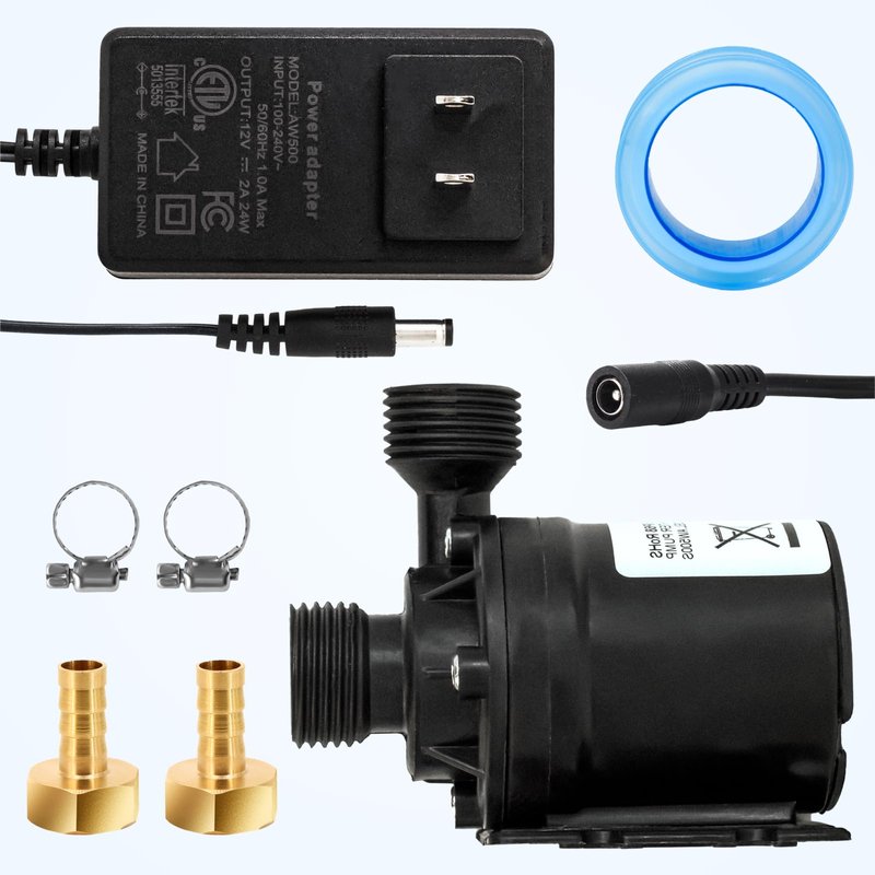 14A DC 12V Solar Water Pump - 3.43GPM, 19.6ft Lift, Ultra-Quiet Brushless Motor w/Adapter - for S...