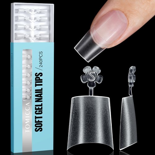 TOMICCA Short Coffin Nail Tips, 240Pcs Acrylic Half Cover Nail Tips, 12 Sizes No C Curve Full Matte Soft Gel Nail Tips, Nail Extension Tips for Beginner and Professional