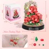 Plintone Blooming Red Roses Building Set for Adults, 574 PCS Botanical Collection with Dust Cover, Romantic Rose Bouquet Bonsai Blocks for Women and Girls