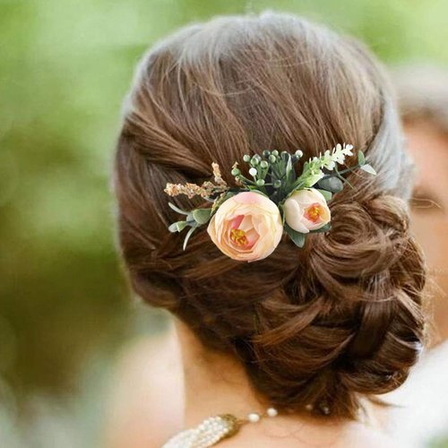 Fangsen Silver Wedding Rose Flower Pinecones Hair Comb Bridal Flower Hair Clip Floral Hair Accessories for Women and Girls Ivory