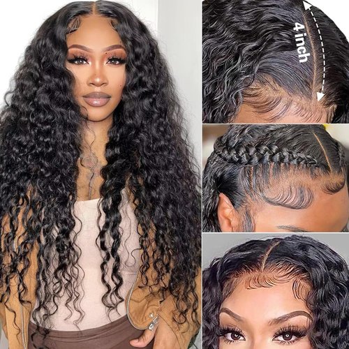 13x4 Water Wave Lace Front Wigs Human Hair 180 Density 26 Inch Lace Front Wig Human Hair Pre Plucked Bleached Knots Lace Front Wig for Black Women Wet n Wavy Lace Front Wig Human Hair