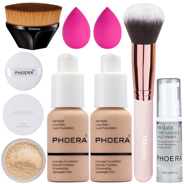 PHOERA Foundation, Full Coverage Foundation, PHOERA Primer, PHOERA Powder, PHOERA Makeup Set, Kabuki Makeup Brushes Foundation Brush Powder Brush,2 Pcs Makeup Sponge(2 PCS 103- Warm peach)