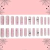 Halloween Press on Nails Long Coffin Fake Nails Halloween Cute Ghost Heart with Glitter Design Glossy Acrylic Nails Full Cover Nude False Nails Holiday Manicure Accessories kit for Women and Girls