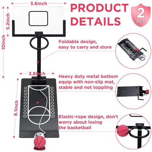 Deekin 2 Set Desktop Basketball Hoop Tabletop Mini Basketball Game Toys for Kid Adult Metal Basketball Games Desk Toy School Office Fun Sports Novelty Gag Christmas Birthday Gift Idea(Black, Silver)