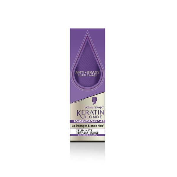 Schwarzkopf Keratin Blonde Anti Brass Purple Mask, 1 Application - Hair Dye Treatment Neutralizes Brassiness and Yellow Undertones, Hair Mask Strengthens Hair, Making it 3x Stronger