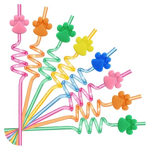 25PC Paw Dog Patrol Straws for Kids,Paw Theme Birthday Party Favor Supplies Drinking Straws with 2 PCS Cleaning Brush for Pet Dog Puppy Pals Cat Birthday Decorations Favors