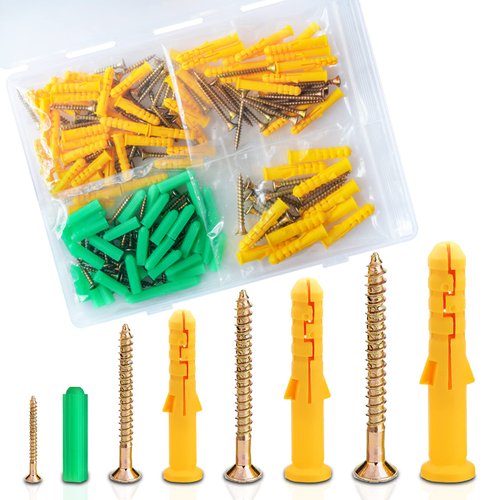 196PCS Drywall Anchors and Screws Kit, Esydon Screws with Anchors, Concrete Anchors and Galvanized Screws, Wall Anchors and Screws for Drywall, 4 Sizes Anchor and Screw Set for Floating Shelves