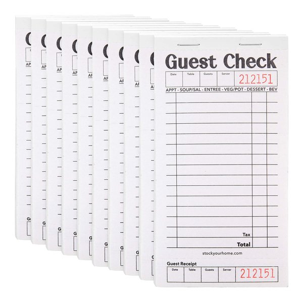 Stock Your Home Black+White Guest Check Books for Servers (10 Pack) Server Note Pads, Waiter Checkbook, Food Receipt Book, Restaurant Order Pad, Paper Checks, Waitress Accessories, 500 Total Tickets