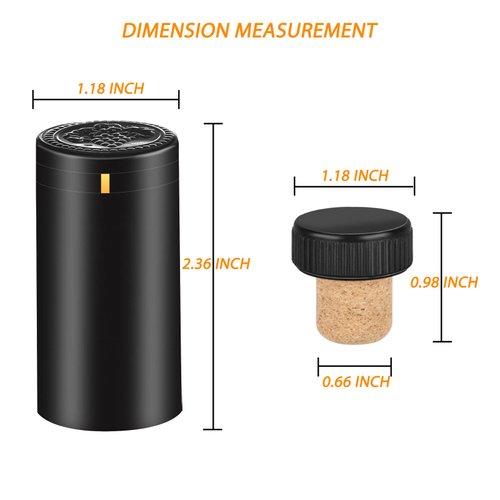 BGMAXimum PVC heat shrink capsules 40 count matte black and 40 Pcs bottle seal cork, wine shrink wrap sleeves caps tops wine bottle corks capsules for making cellars and home use