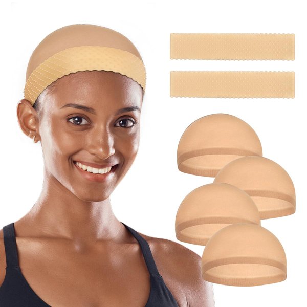 Yuest 2 Pcs Silicone Wig Grip Band for Lace Front,Wig Bands for Keeping Wigs in Place, Wig Accessory for Women Wigs,Adjustable Wig Gripper Headband for Women (Beige)